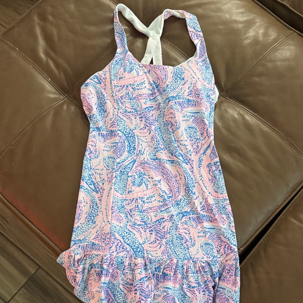 Lilly Pulitzer Pink & Blue Luxletic Dress with Ruffle Hem